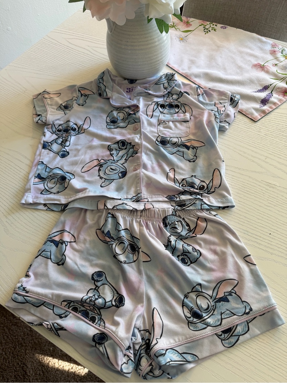 Lilo and Stitch Disney  Girls Pastel Blue and Light Pink Stitch Short Pajama Set